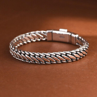 Pure S925 Sterling Silver Chain 10mm Braided Wheat Link Bracelet