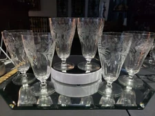 (6) Iced Tea GOBLETS Glasses 6-1/4" Vintage Crystal Floral vine optic etched