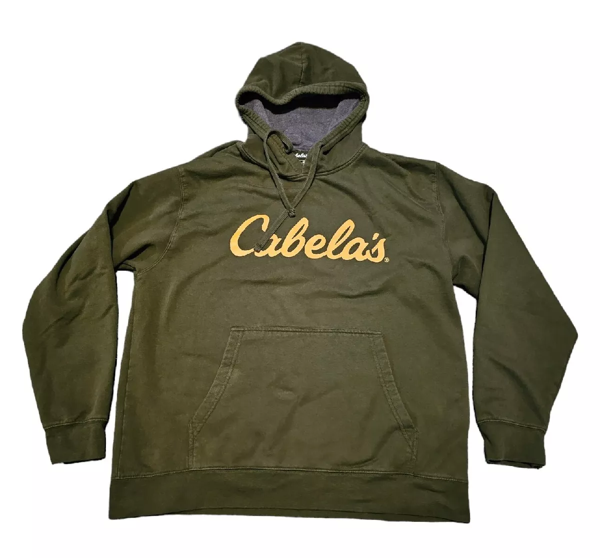CABELAS Logo Olive Green Outdoors Sweatshirt Hoodie Size L