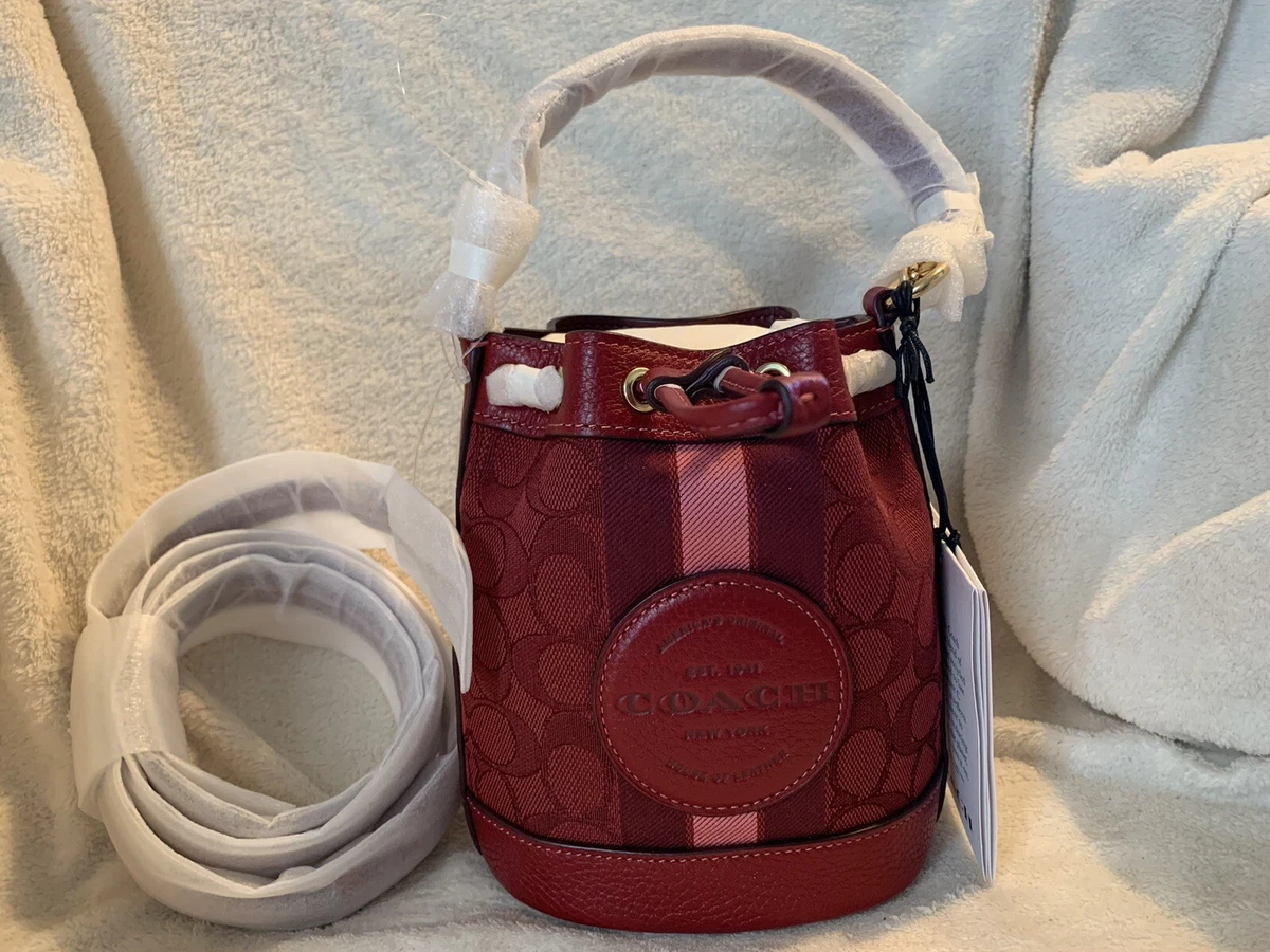 Coach New Dempsey Mini Bucket Bag Crossbody Red Apple Signature