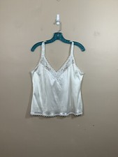 VTG Maidenform Womens Lace Trim Cami Tank Top M White 70s Lingerie Coquette