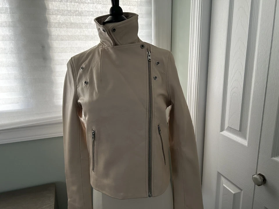 J.Crew Collection Leather Motorcycle Jacket Moroccan Sand, Sz 4, NEW - Image 2 of 4