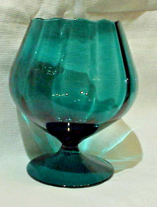 Teal Mid Century Modern Italian Empoli Optic Glass Pedestal Compote Bowl-image
