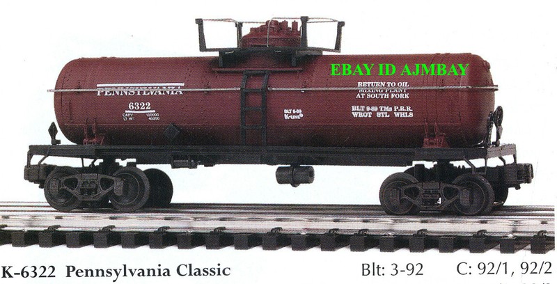 K-LINE  6322, 6349, 6355, 631205 & 634503 CLASSIC TANK CARS  NEW 1992, 1994 1995