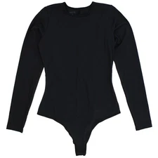 Spanx Assets Smoothing Long Sleeve Bodysuit Opaque Black Super Soft Snap Crotch