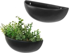 Matte Black Ceramic Half-Moon Wall Mounted Plant Pot, Set of 2