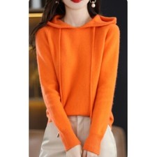 Woman Knitted Hooded Sweater Faux Cashmere Pullover Jumper Slim Top Undershirt
