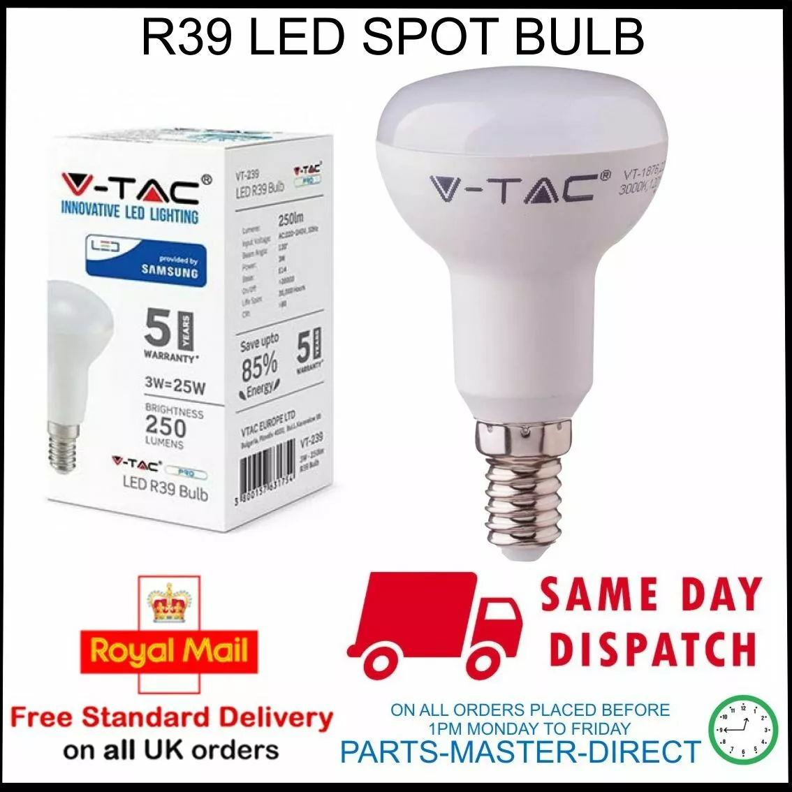 3 WATT = 25 watt LED LIGHT BULB R39 SES E14 BASE REFLECTOR SPOT LAMP 3000k  