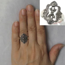 Maltese cross Diamond Cut Marcasite Crafted of Silver 925 Cocktail Ring TPJ