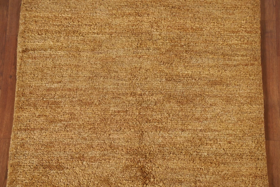 Gold Solid Modern Moroccan Oriental Area Rug 4'x6' Jute Hand-knotted Carpet - Image 4 of 4