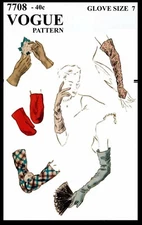 VOGUE Pattern #7708 Women's GLOVES Vintage 1940's Fabric Sewing 7 OR 7.5