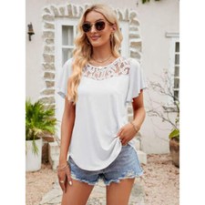 Lace Detail Round Neck Short Sleeve T-Shirt