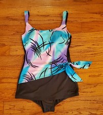 Vintage One Piece Multicolor Bathing Suit ILGWU Union Made Size 14