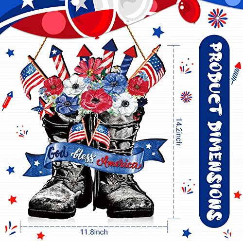 4th of July Welcome Door Sign Patriotic Decorations Wooden Independence Day - Bild 2 von 7