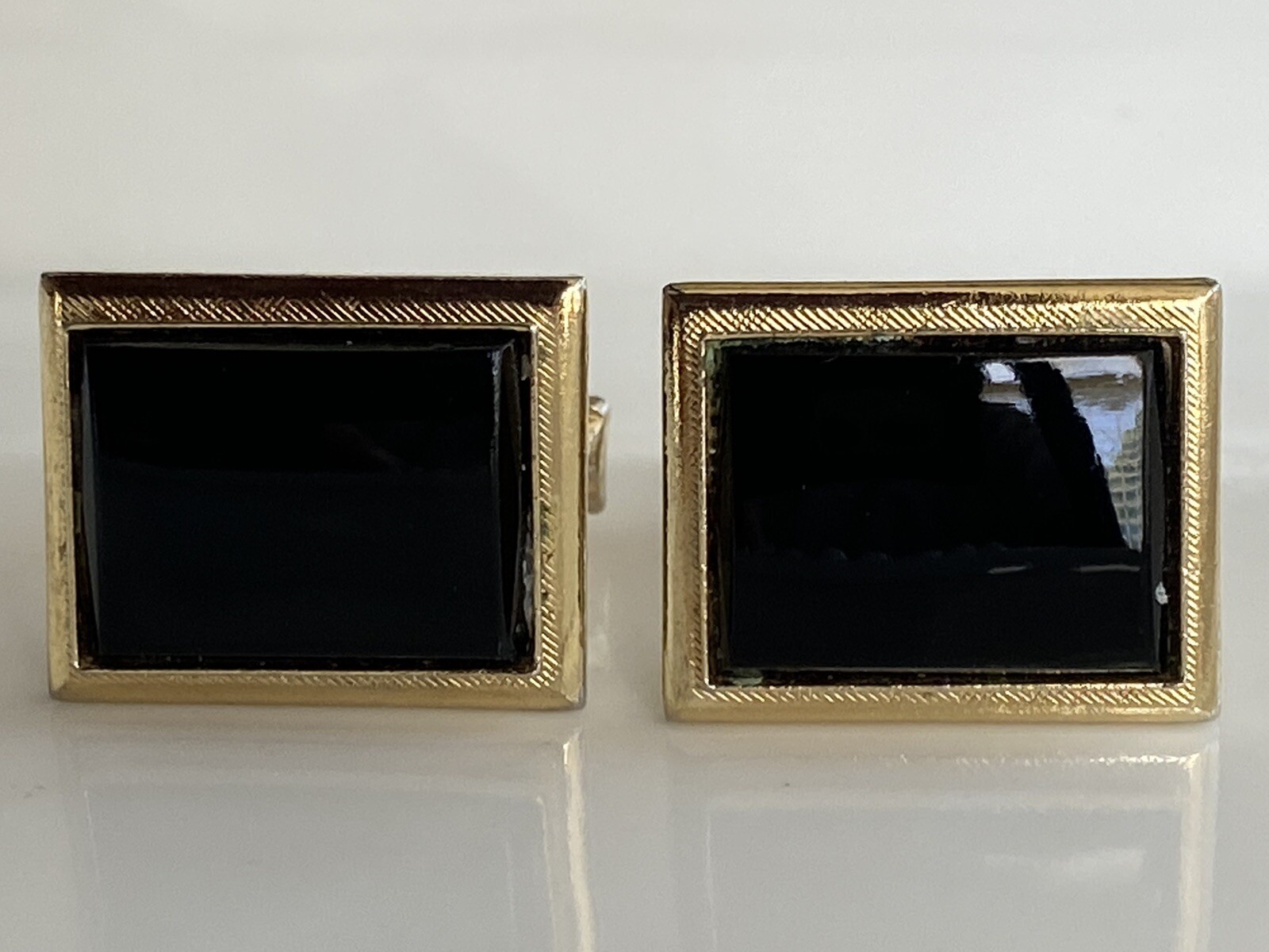 Black Formal Rectangle Black Stone Cufflinks - image 1