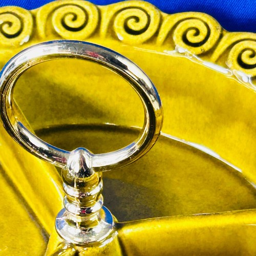 Divided Relish Tray MCM gold tone handle#267 Calif Pottery spiral border avocado - Picture 3 of 5