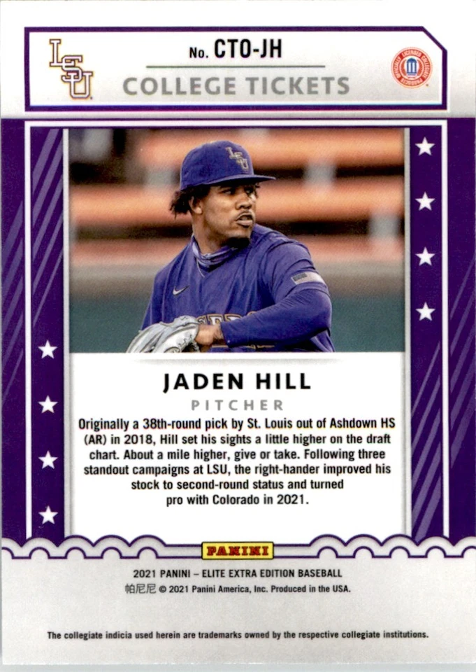 2021 Elite Extra Edition College Ticket Jaden Hill #CTO-JH - Image 2 of 2