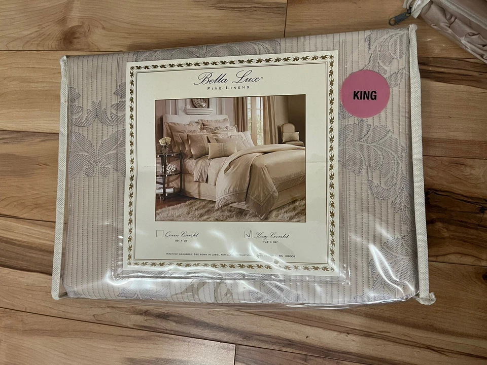 Nuevo cobertor bordado King de algodón Bella Lux con 2 fundas y falda de cama a juego Foto 2 de 4