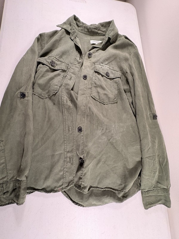 Zara Olive Green Button Down Shirt Roll Tab Sleeves Relaxed/premium Denim/Size 5