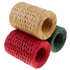 CREATRILL Raffia Ribbon Red Green Natural 3 Rolls 1080 Feet, 360 Feet