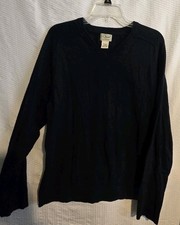 LL Bean Sweater Mens L Navy Blue V Neck 95 Cotton 5 Cashmere