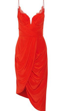 ZIMMERMANN Drape Red Silk Lace Trim  Plunge Dress 0