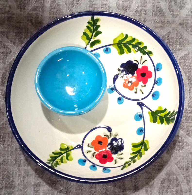 Ceramicas Manoru S.L. Handmade Hand-Painted Floral Plate & Dip Bowl Spain