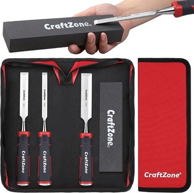 4-Piece Wood Chisel Set with Sharpening Stone   12mm 19mm 25mm CRV Steel Chis...