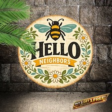 Bee and Floral Welcome Sign Round Aluminum Wall Decor 8x8