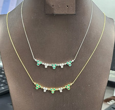 0.57CT 100 GENUINE EMERALD  DIAMONDS LADIES NECKLACE 14K GOLD