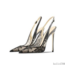 Women Floral Lace Slingback Stiletto High Heels Pointed Toe Formal Wedding Pumps
