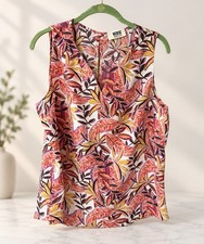 VERSE Made in USA Womens Tropical Floral Sleeveless V Neck Blouse Boho Top