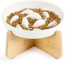 Raised Cat Slow Feeder Bowl with Stand Ceramic Pet Cat Bowl Puzzle Slow Feeder 