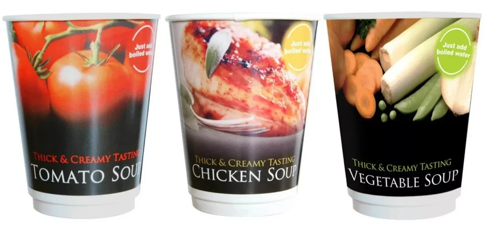 30 Drink Variety Pack Thick & Creamy 12oz in Cup Soup (Tomato, Chicken & Veg)
