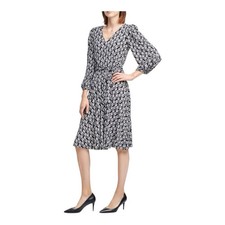 Calvin Klein Midi Dress Plus Size 22W Black White Daisy Floral Tie Waist V-Neck