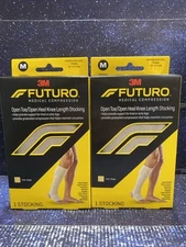 2 X Futuro Open Toe/Heel Knee Length Compression Stocking Unisex M Beige FIRM