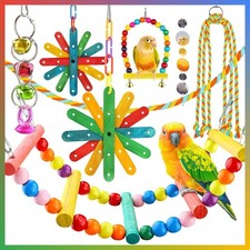 Bird Toys Parakeet Parrot 8 Pcs Chew Climb Swing Hammock Cage Accessories