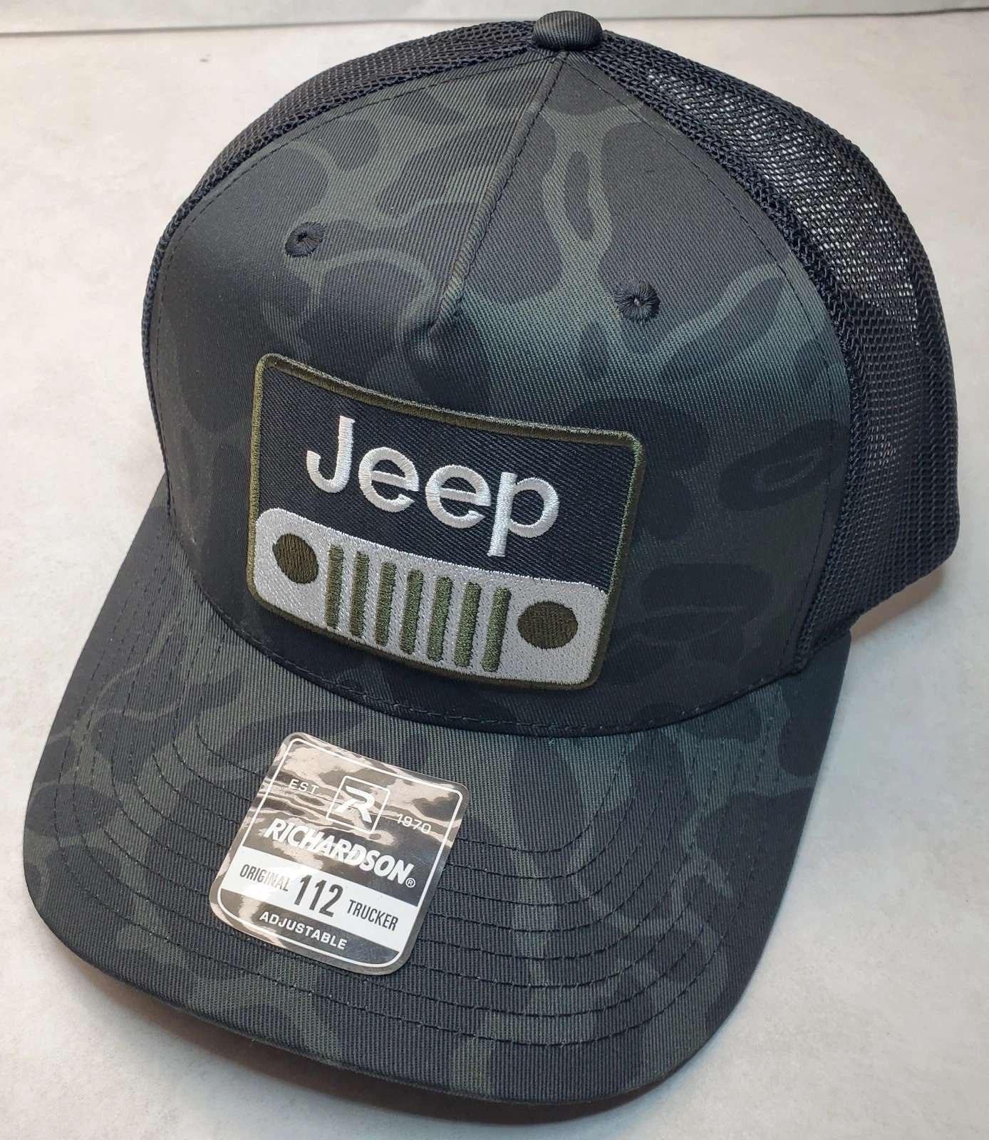 Jeep Embroidered Patch Richardson 112 Trucker Hat Snapback Black Duck Camo/Black