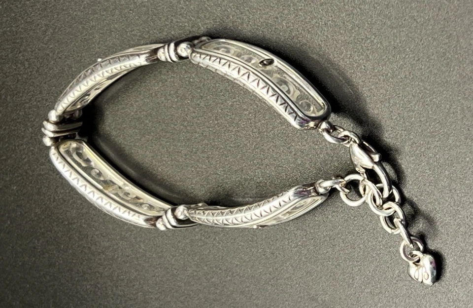 复古布莱顿银盘链式手链蚀刻透明卷轴厚矩形 — 第 4/4 张图片