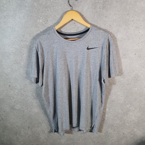 Vintage Nike Dri Fit Spellout T-Shirt Herren Large grau Logo Swoosh sportlich