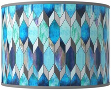 Drum Print Lamp Shade Blue Tiffany Medium 15.5x15.5x11 Spider Harp and Finial