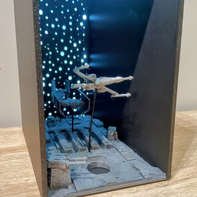 3D Printed Star Wars Death Star Book Nook Diorama   Trench Run Scene with LEDs