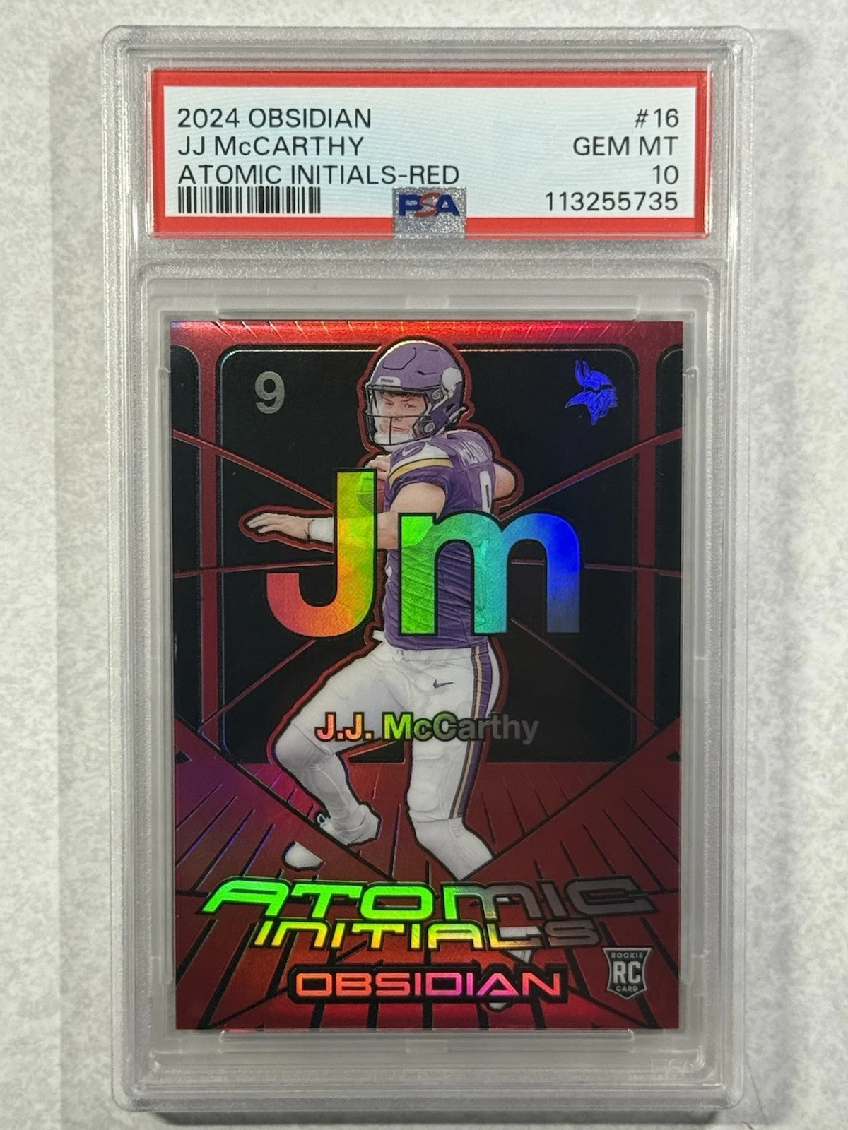 JJ McCarthy Panini Obsidian Atomic Initials #16 Red