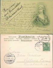 Ansichtskarte  Künstlerkarte Frauenporträt 1901  gel. Stempel Schlawe Pommern