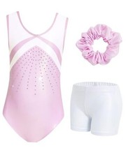 Gymnastics Leotards for Girls with Shorts 8-9 Years Pink Stamping Diamond Set