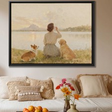 Corgi Dog Canvas Print Oil Painting Golden Retriever Animal Wall Art Decor