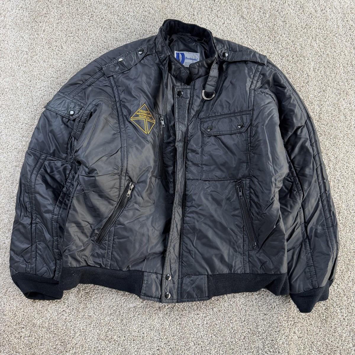 Vintage 80s Dunbrooke Jacket Mens Large Black Nylon Bomber Full
