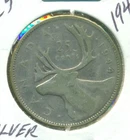 1944 CANADIAN SILVER 25c
