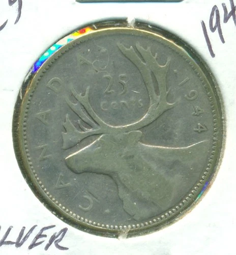 1944 CANADIAN SILVER 25c