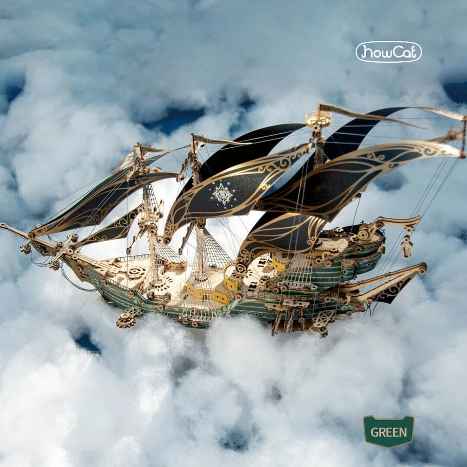 Rompecabezas Howcat Corsair Steampunk Airship madera 3D-VERDE tema pirata regalo para adultos Foto 4 de 4